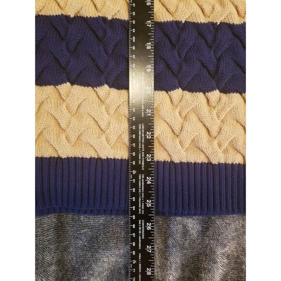 Lands End Women's Sz 1X 16/18 Navy Tan Nautical Striped Twist Cable Knit Sweater - Picture 7 of 8